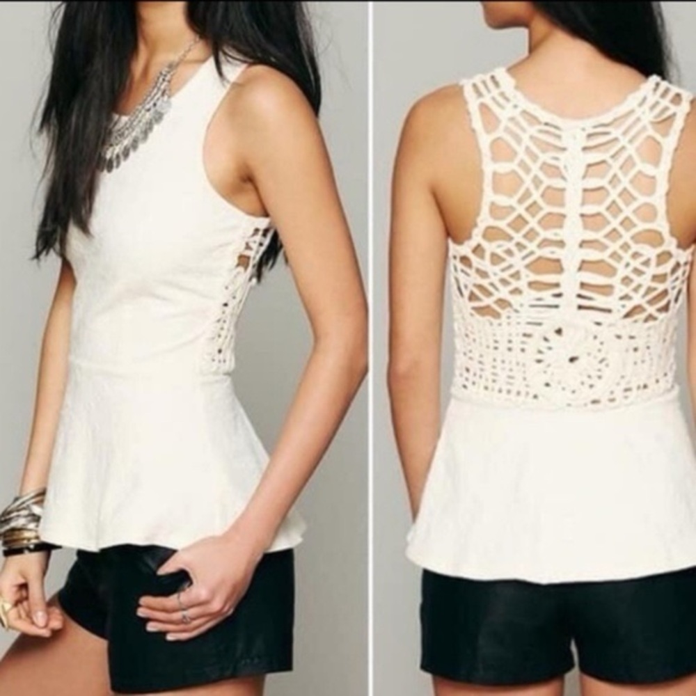 Free People Cream Affairs in Versailles Peplum Sleeveless Blouse Size XS